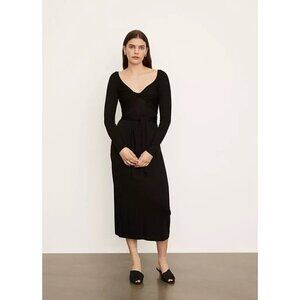 Vince Long Sleeve Wrap Midi Dress Black Womens Size Medium